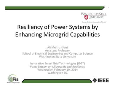1	    Resiliency	  of	  Power	  Systems	  by	   Enhancing	  Microgrid	  Capabili;es	   Ali	  Mehrizi-­‐Sani	   Assistant	  Professor	  