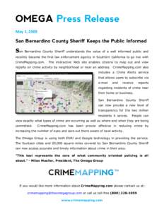 OMEGA Press Release May 1, 2009 San Bernardino County Sheriff Keeps the Public Informed  San