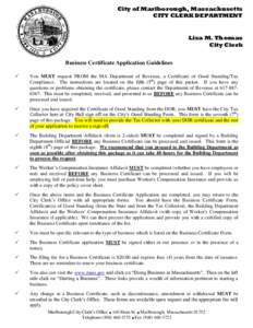 City of Marlborough, Massachusetts CITY CLERK DEPARTMENT Lisa M. Thomas City Clerk Business Certificate Application Guidelines