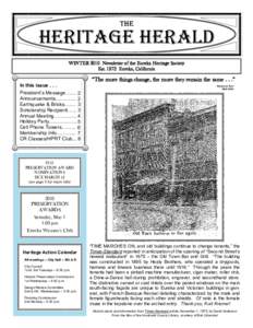 The  Heritage herald WINTER 2010 Newsletter of the Eureka Heritage Society EstEureka, California