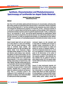 BARC NEWSLETTER Research Article Synthesis, Characterization and Photoluminescence Spectroscopy of Lanthanide ion doped Oxide Materials Santosh K. Gupta and V. Natarajan