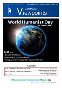Volume 53 Issue 3 - Jul, Aug, SepThe newsletter of the Humanist Society of NSW Inc. Viewpoints HUMANIST