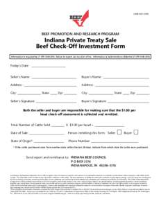 OMBBEEF PROMOTION AND RESEARCH PROGRAM Indiana Private Treaty Sale Beef Check-Off Investment Form