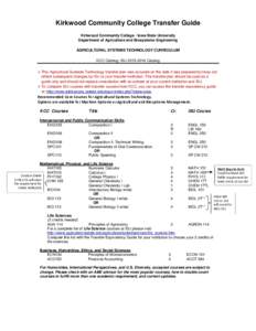 Kirkwood Community College Transfer Guide Kirkwood Community College / Iowa State University Department of Agriculture and Biosystems Engineering AGRICULTURAL SYSTEMS TECHNOLOGY CURRICULUM KCC Catalog; ISUCata
