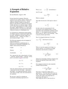 A Synopsis of Relative Expansion Write (1) as:  s 0 c0 =
