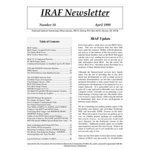 IRAF Newsletter Number 14 April[removed]National Optical Astronomy Observatories, 950 N. Cherry, P.O. Box 26732, Tucson, AZ 85726