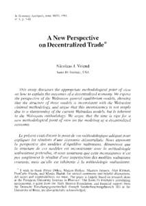 In Econol1lie Appliquee, tOIne XLVI, 1994, n° 4, pANew Perspective on Decentralized Trade*