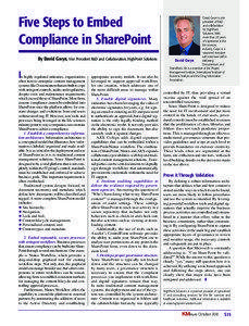 Five Steps to Embed Compliance in SharePoint By David Gwyn, Vice President R&D and Collaboration, HighPoint Solutions