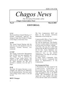 ISSN[removed]Chagos News The Periodical Newsletter of the Chagos Conservation Trust No.23