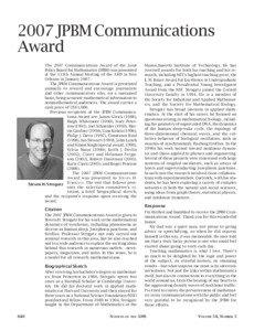 2007 JPBM Communications Award, Volume 54, Number 5