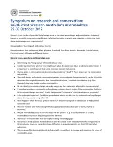Symposium on research and conservation: south west Western Australia’s microbialites[removed]October 2012 Group 1: From the list of possible/likely/known areas of microbial assemblages and microbialites that are of known
