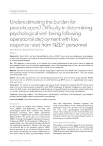Original Article  Underestimating the burden for peacekeepers? Difficulty in determining psychological well-being following operational deployment with low