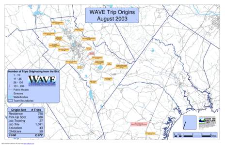 WAVE Trip Origins August 2003 Riverbank Court Residences (54 Trips)  Waban Work Center