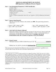 2009 Quarterly Certificate of Escrow Deposit