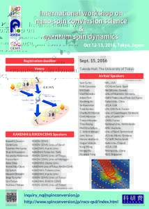 International workshop on nano-spin conversion science & quantum spin dynamics Oct 12-15, 2016, Tokyo, Japan Registration deadline