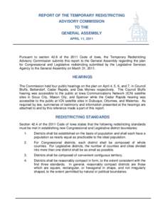 REPORT OF THE TEMPORARY REDISTRICTING ADVISORY COMMISSION TO THE GENERAL ASSEMBLY APRIL 11, 2011