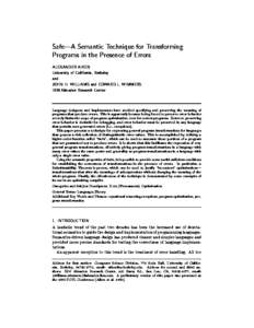 Safe|A Semantic Technique for Transforming Programs in the Presence of Errors ALEXANDER AIKEN University of California, Berkeley and JOHN H. WILLIAMS and EDWARD L. WIMMERS