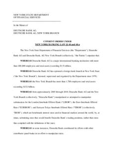 NYSDFS Enforcement Action - April 23, 2015: Deutsche Bank AG - Consent Order