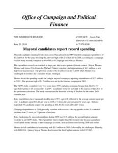 Office of Campaign and Political Finance FOR IMMEDIATE RELEASE CONTACT:
