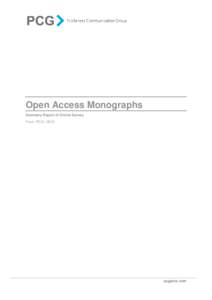 Open Access Monographs Summary Report of Online Survey From: PCGpcgplus.com