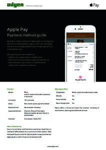 Apple Pay Payment method guide Apple Pay is a mobile payment and digital wallet service by Apple Inc. that lets users make payments in-app or in-store with select Apple devices. At this time, Apple Pay works with the lar