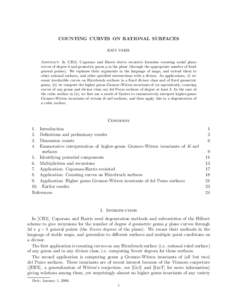 COUNTING CURVES ON RATIONAL SURFACES RAVI VAKIL Abstract. In [CH3], Caporaso and Harris derive recursive formulas counting nodal plane curves of degree d and geometric genus g in the plane (through the appropriate number