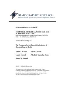 DEMOGRAPHIC RESEARCH  A peer-reviewed, open-access journal of population sciences DEMOGRAPHIC RESEARCH VOLUME 32, ARTICLE 36, PAGES 1031–1048
