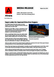 MEDIA RELEASE  March 26, 2010 SUBJECT: DOH exported to South Africa ISSUED BY: Stefan Ahrens, Managing Director