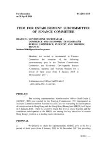 For discussion on 30 April 2014 ECITEM FOR ESTABLISHMENT SUBCOMMITTEE