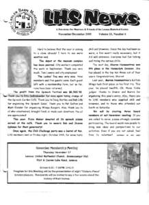 A Newsletter (or Mcmben & Friends of the !..enen HistoricaJ Society  Volume 23, Number 6 NoveroberlDecember 2005