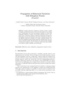 Propagation of Behavioral Variations with Delegation Proxies (Preprint)? Camille Teruel1 , Erwann Wernli2 , Stéphane Ducasse1 , and Oscar Nierstrasz2 1