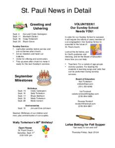 St. Pauli News in Detail VOLUNTEER!! Our Sunday School Needs YOU!  Greeting and