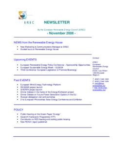 NEWSLETTER By the European Renewable Energy Council (EREC) - November 2006 NEWS from the Renewable Energy House • •