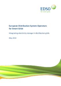 European Distribution System Operators for Smart Grids Integrating electricity storage in distribution grids May 2016  Introduction
