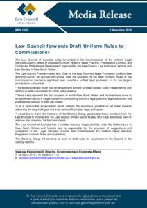 MR# [removed]November 2014 Law Council forwards Draft Uniform Rules to Commissioner