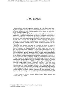 VALETTE, C. V., J. M. Barrie , Etudes anglaises, 24::oct./d?c.) p.440   