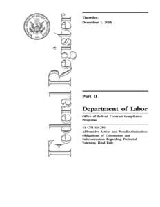 Thursday, December 1, 2005 Part II  Department of Labor