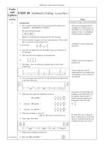 Mathematics Enhancement Programme  Codes and UNIT 18 Arithmetic Coding Lesson Plan 1 Ciphers Activity