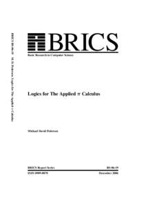 BRICS RSM. D. Pedersen: Logics for The Applied π Calculus  BRICS Basic Research in Computer Science