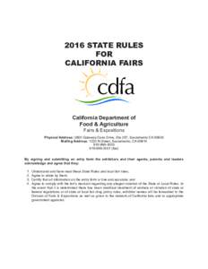 2016 STATE RULES FOR CALIFORNIA FAIRS California Department of Food & Agriculture