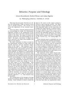 Behavior, Purpose and Teleology Arturo Rosenblueth, Norbert Wiener and Julian Bigelow in: Philosophy of Science, [removed]), S. 18–24.