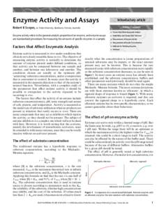 Enzyme Activity and Assays  Introductory article Article Contents  Robert K Scopes, La Trobe University, Bundoora, Victoria, Australia