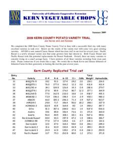 2009 Kern County Potato Variety Trial