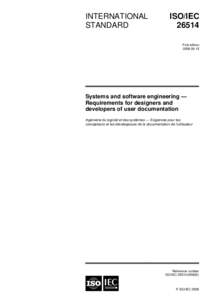 ISO/IEC 26514:Systems and software engineering - Requirements for designers and developers of user documentation