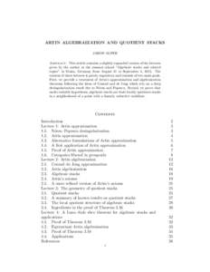 ARTIN ALGEBRAIZATION AND QUOTIENT STACKS JAROD ALPER Abstract. This article contains a slightly expanded version of the lectures given by the author at the summer school “Algebraic stacks and related topics” in Mainz