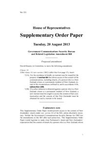 No 331  House of Representatives Supplementary Order Paper Tuesday, 20 August 2013
