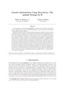 Genetic Optimization Using Derivatives: The rgenoud Package for R Walter R. Mebane, Jr. Jasjeet S. Sekhon