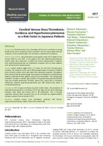 Cerebral Venous Sinus Thrombosis: Incidence and Hyperhomocysteinemia as a Risk Factor in Japanese Patients