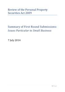 Summary of Submissions on Issues Particular to Small Business