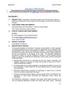 Appendix B  CEQA Checklist Appendix B. CEQA Checklist Associated with the Draft Final Staff Report Including the Draft Final Substitute